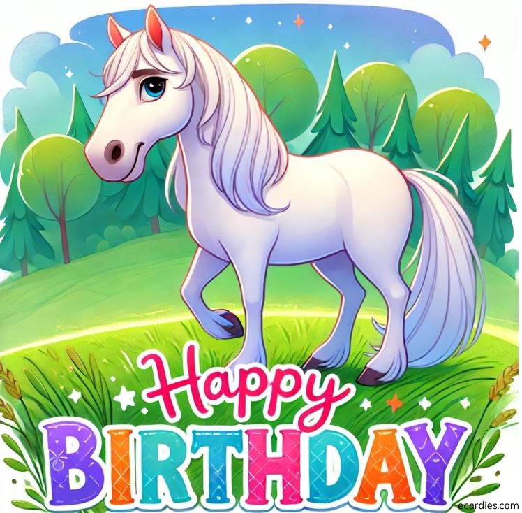Happy Easter Ecard White Horse 01
